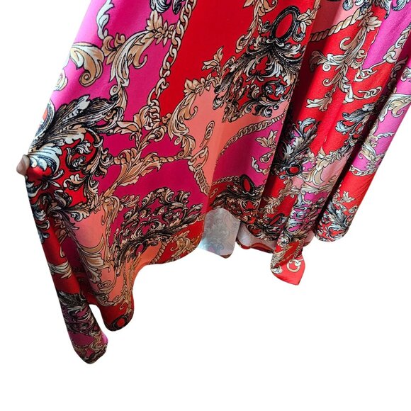 Red & Pink Halter Maxi Dress With Ornate Chain & Floral Print - Picture 4 of 7